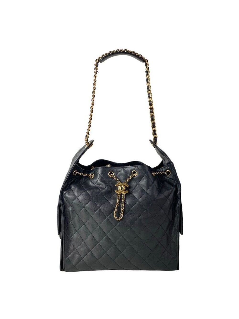 Chanel Handbag 25 Medium 25 Black Chain Shoulder Gold